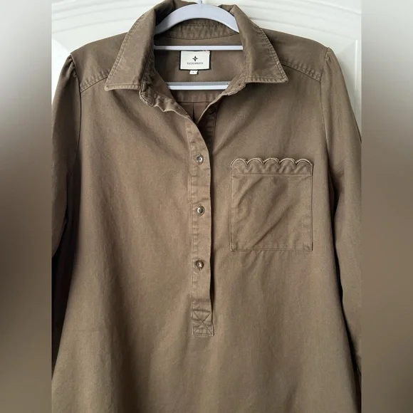 Tuckernuck Callahan Shirt Dress Sea Green Chino Cotton Button Front Size L - Picture 5 of 15